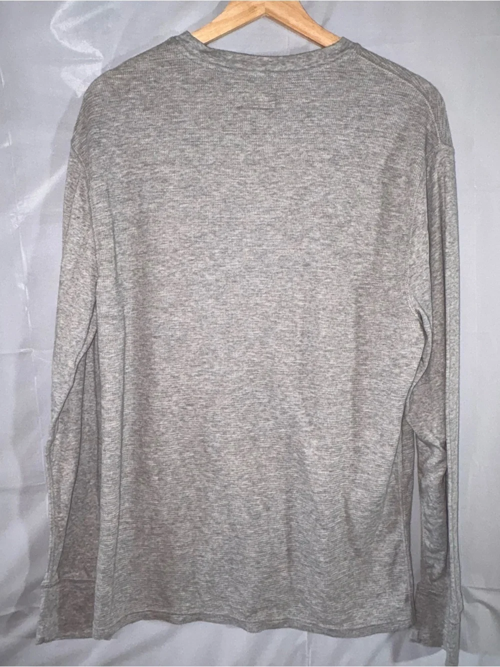 Polo Ralph Lauren Mens Large Gray Waffle Knit Thermal Henley Shirt Long Sleeve